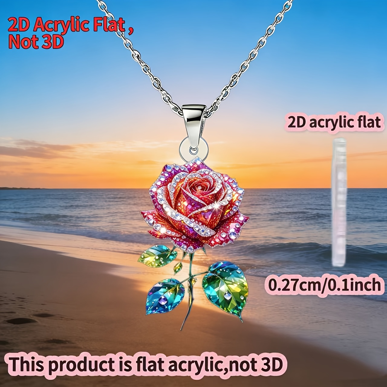 2D Flat Rose Flower Acrylic Women's Necklace